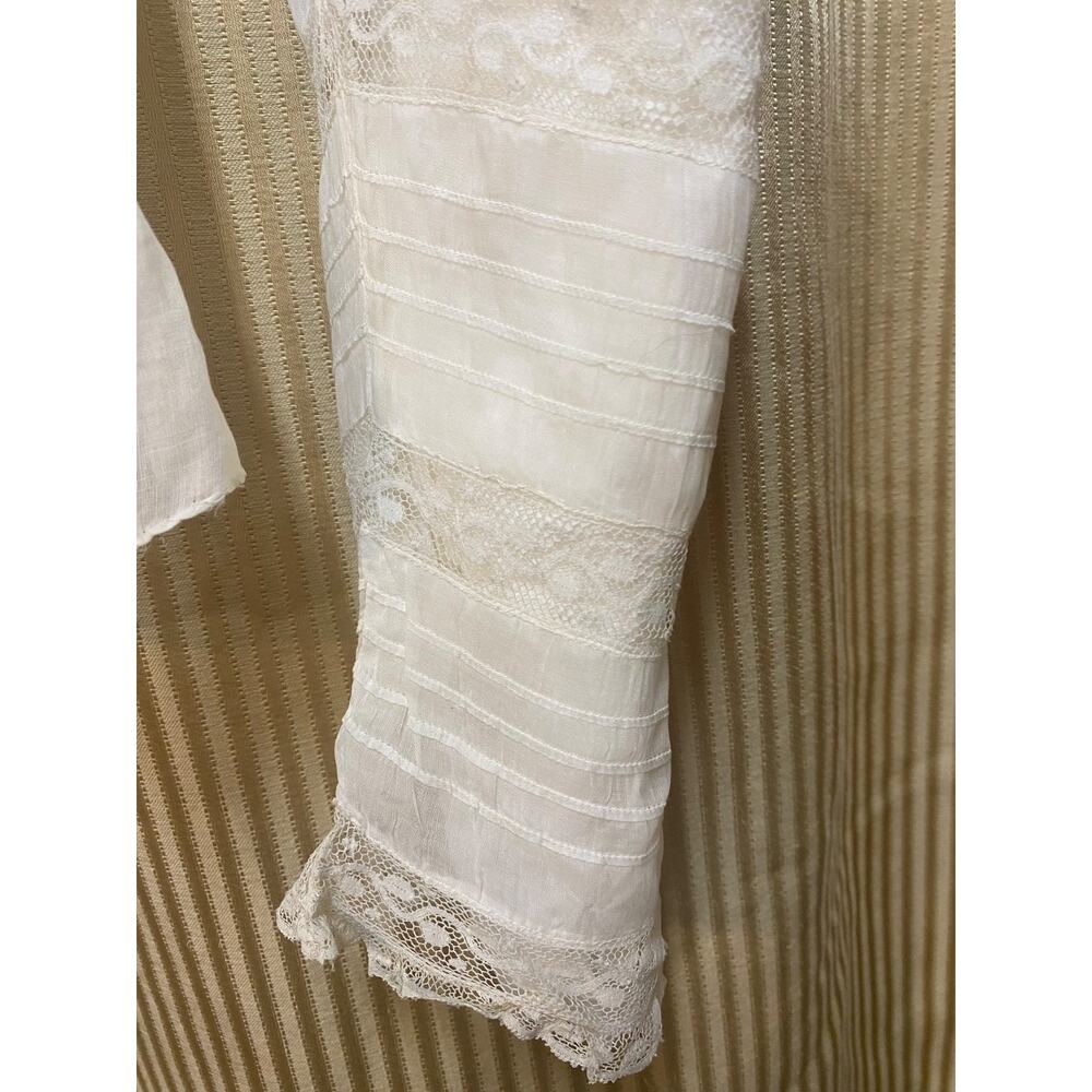 Antique Edwardian White Cotton Floral Embroidered Blouse with long sleeves - Picture 4 of 16